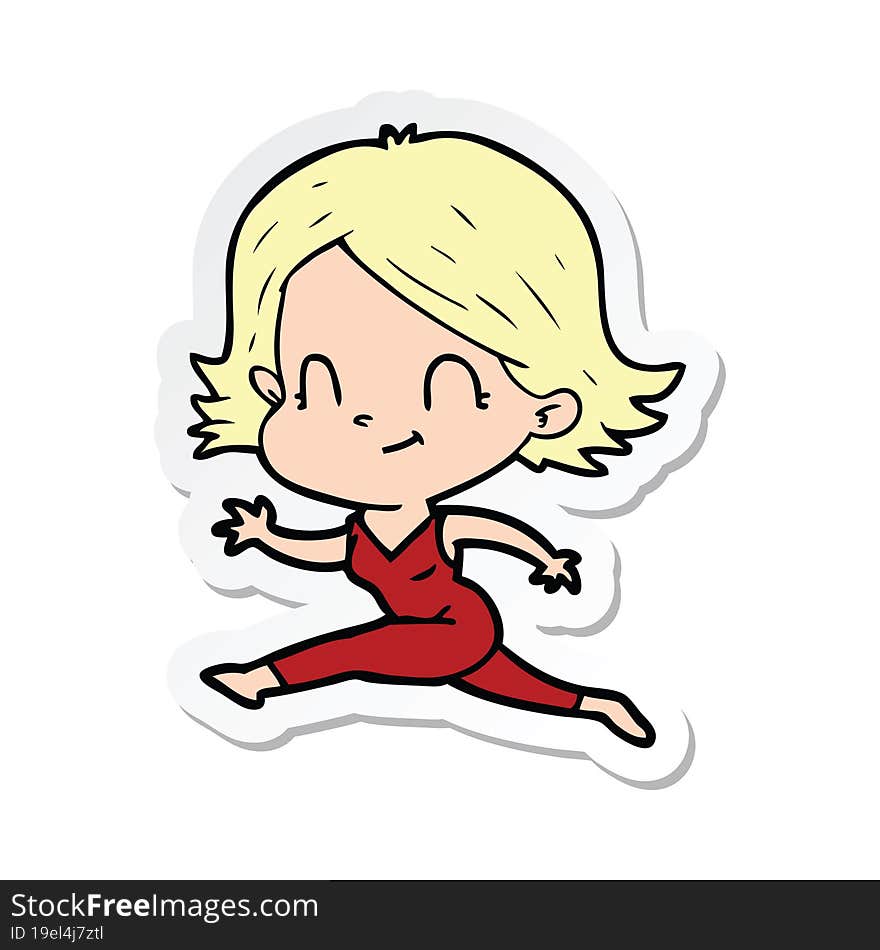 sticker of a cartoon friendly girl