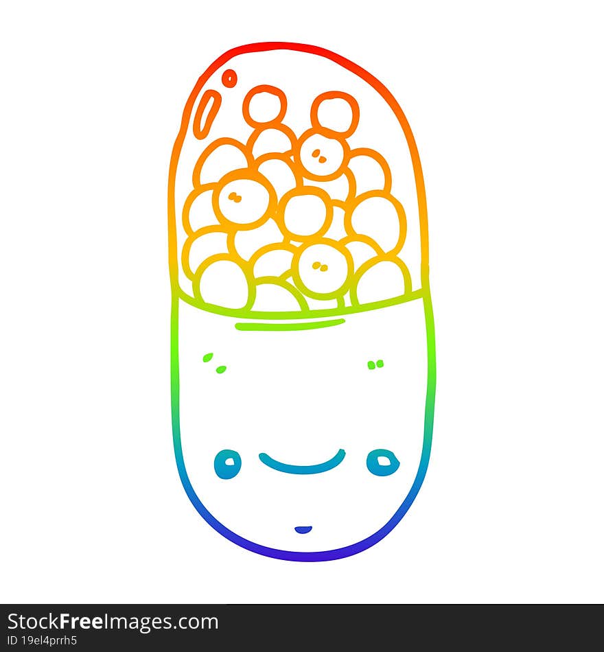 rainbow gradient line drawing cartoon pill