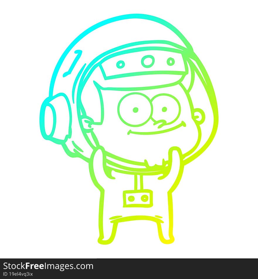 cold gradient line drawing of a happy astronaut cartoon