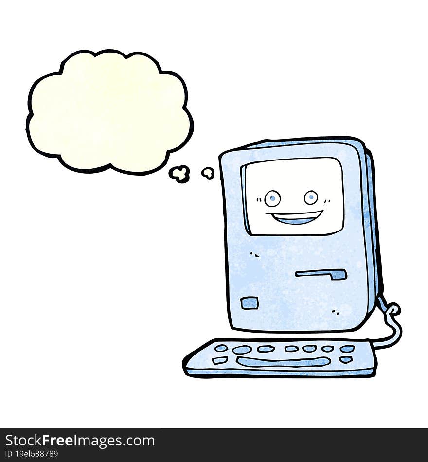 Cartoon Old Computer With Thought Bubble