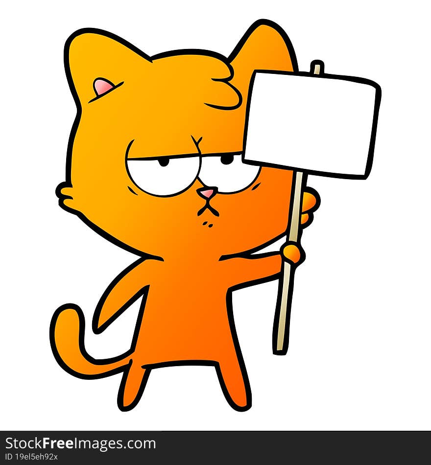 bored cartoon cat with sign post. bored cartoon cat with sign post