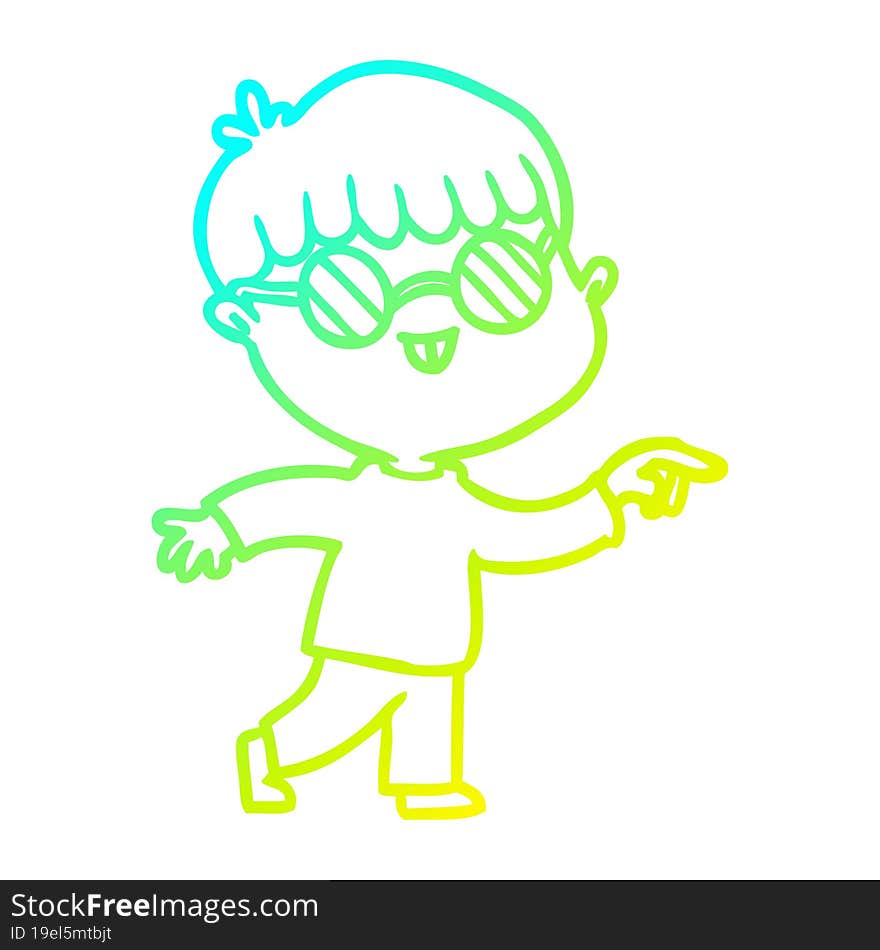 cold gradient line drawing cartoon boy wearing spectacles