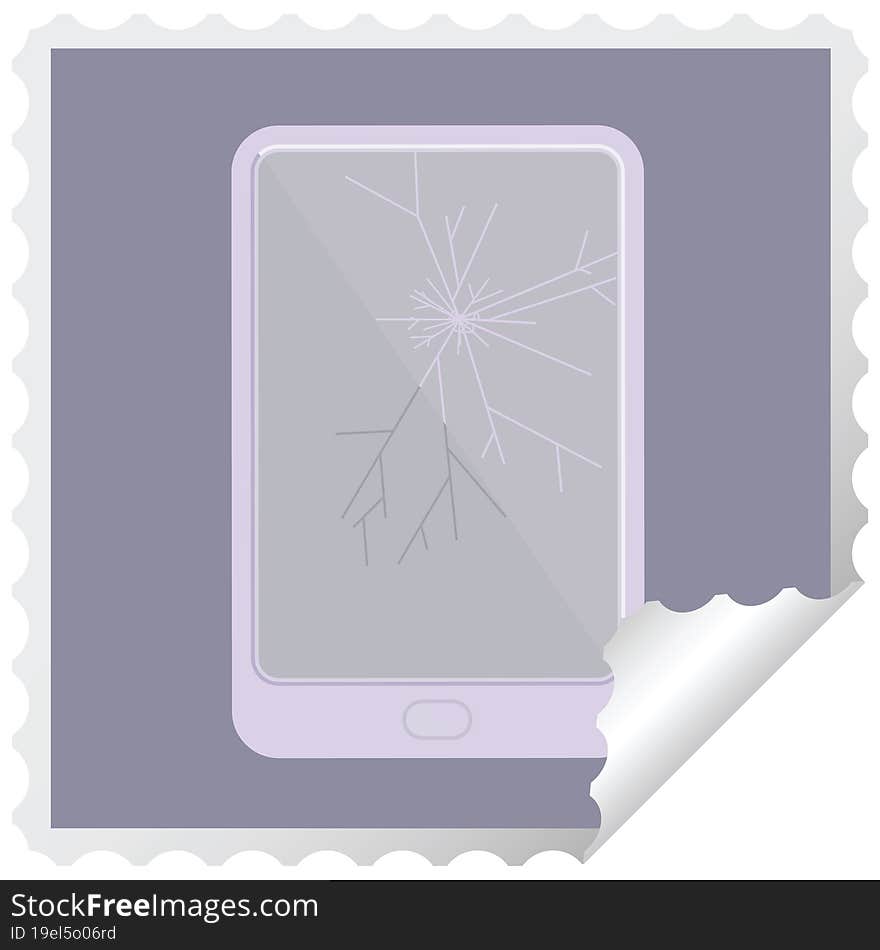 Broken Electronic Tablet Vector Square Sticker Stamp