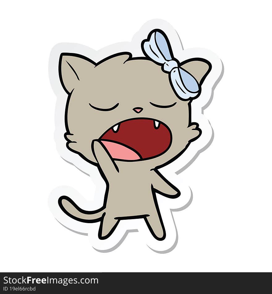 sticker of a cartoon yawning cat