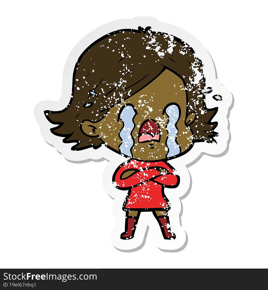 Distressed Sticker Of A Cartoon Woman Crying