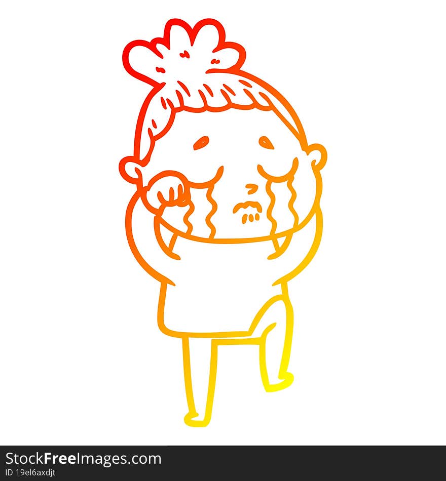 warm gradient line drawing of a cartoon crying woman