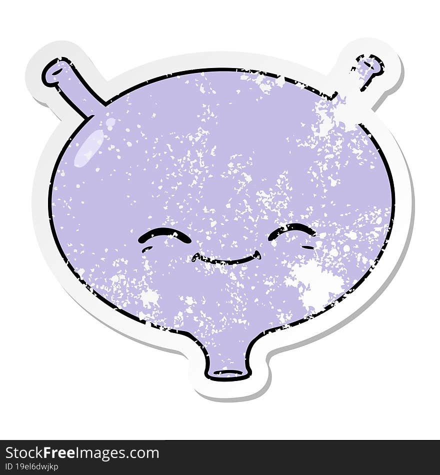 Distressed Sticker Of A Cartoon Bladder