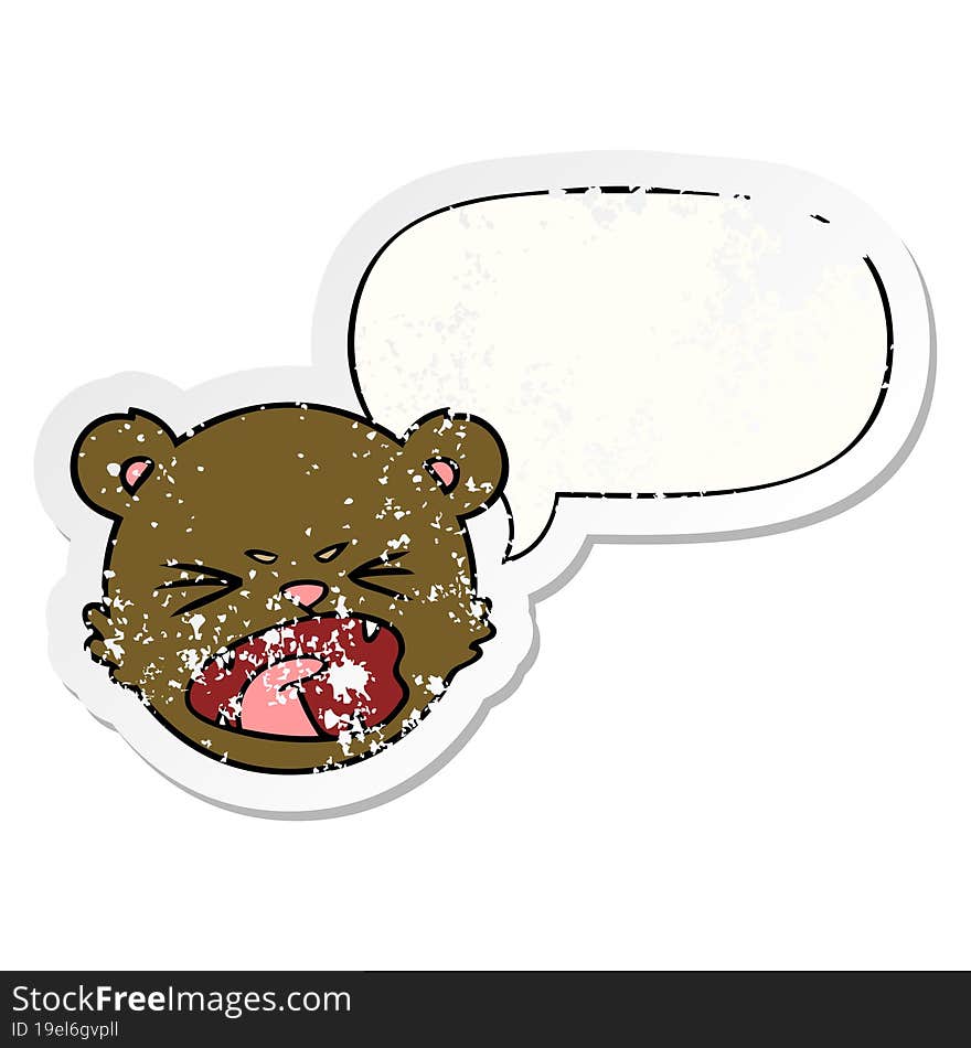 cute cartoon teddy bear face and speech bubble distressed sticker