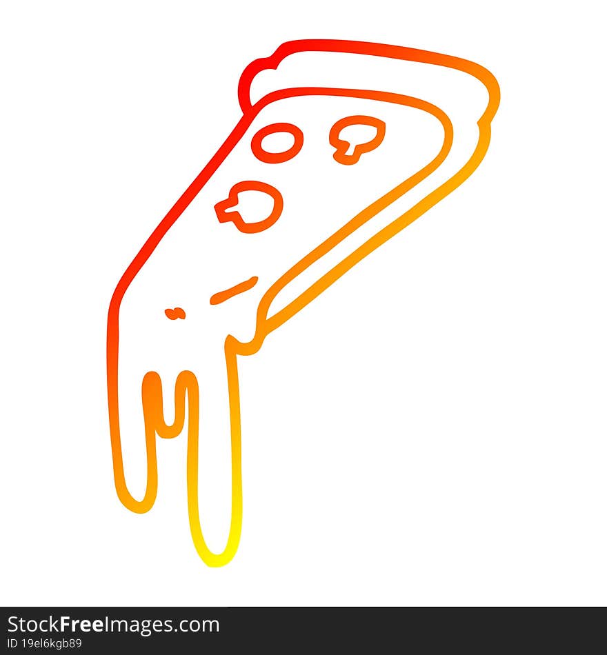 warm gradient line drawing cartoon pizza slice