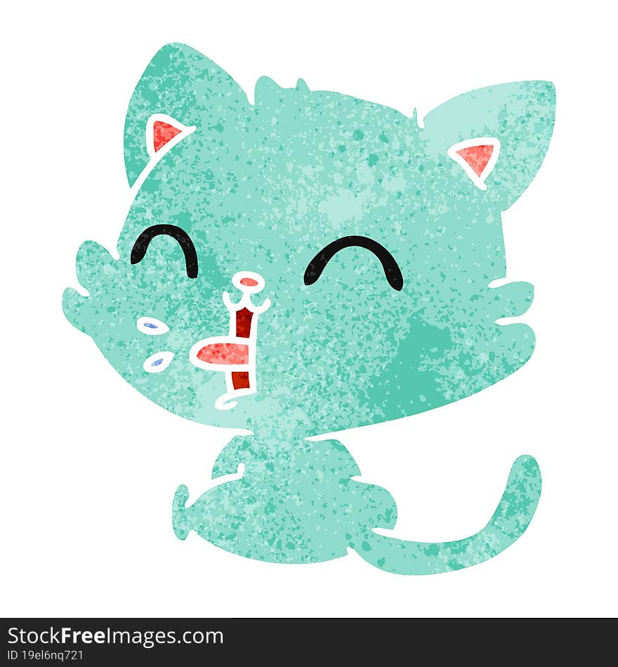 retro cartoon of cute kawaii cat