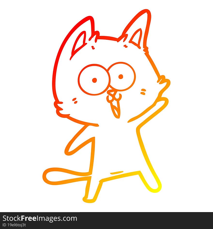 warm gradient line drawing of a funny cartoon cat