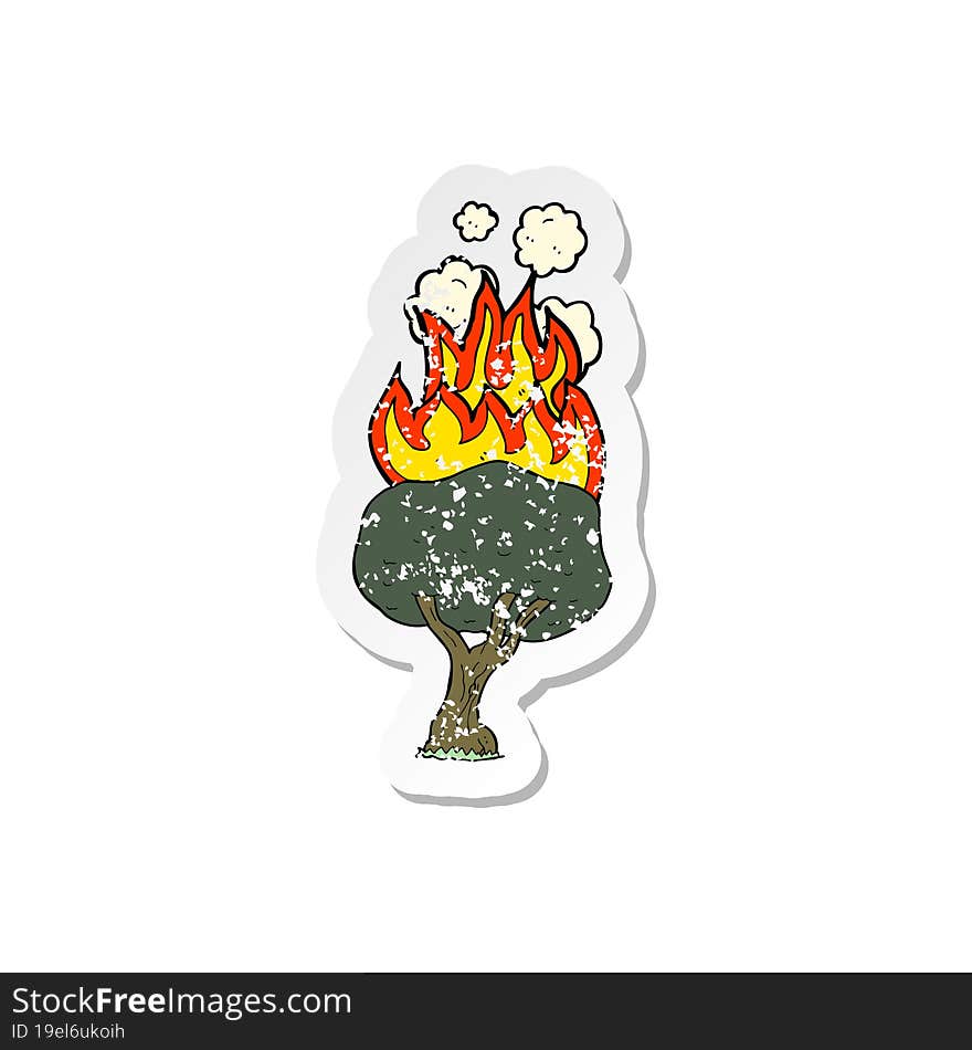 Retro Distressed Sticker Of A Cartoon Tree On Fire