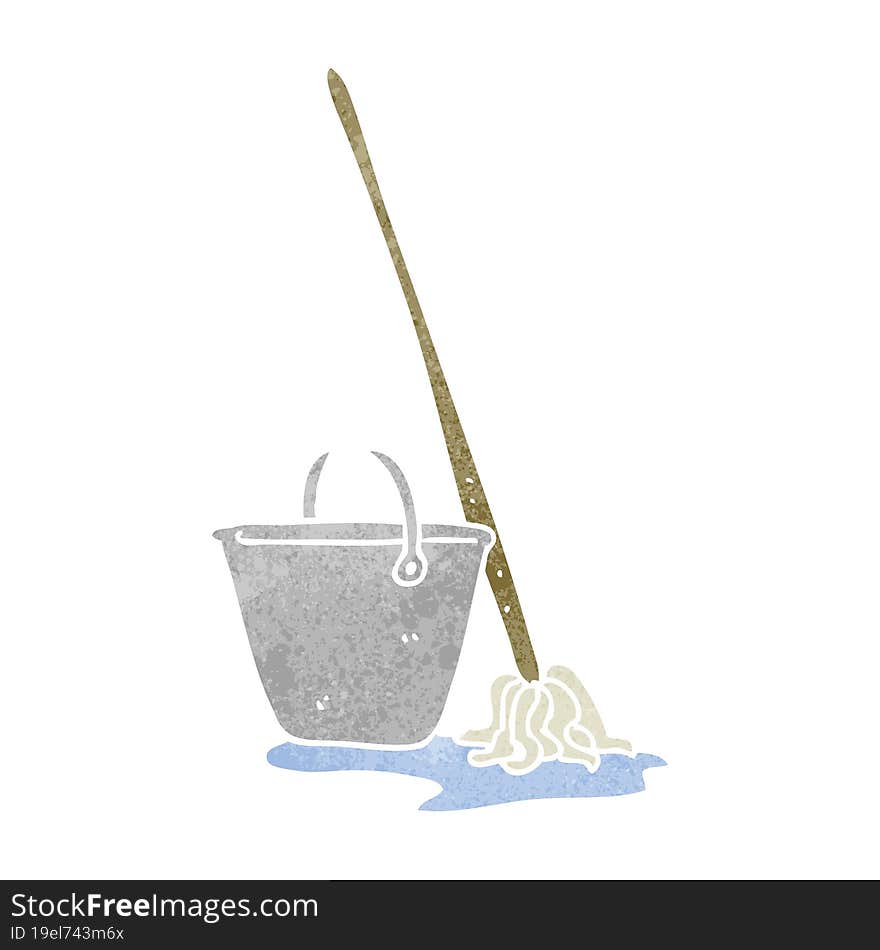 Retro Cartoon Mop And Bucket