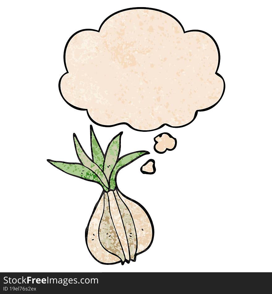 Cartoon Onion And Thought Bubble In Grunge Texture Pattern Style