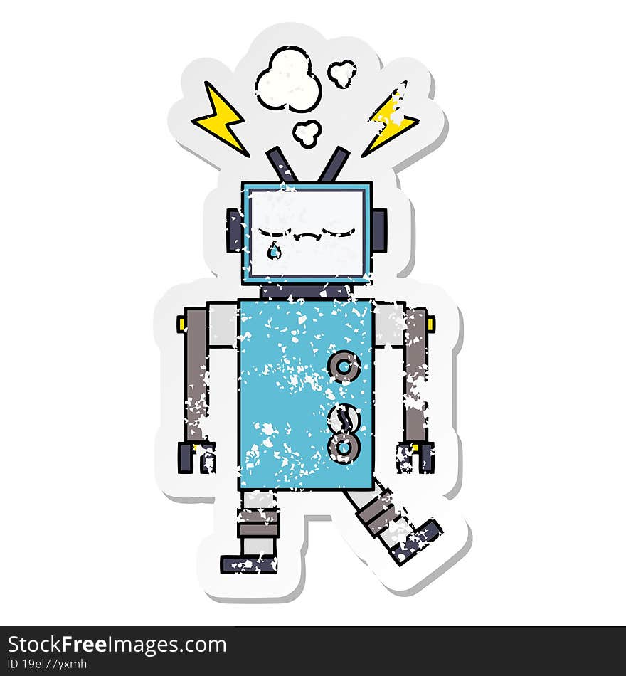 Distressed Sticker Of A Cute Cartoon Robot