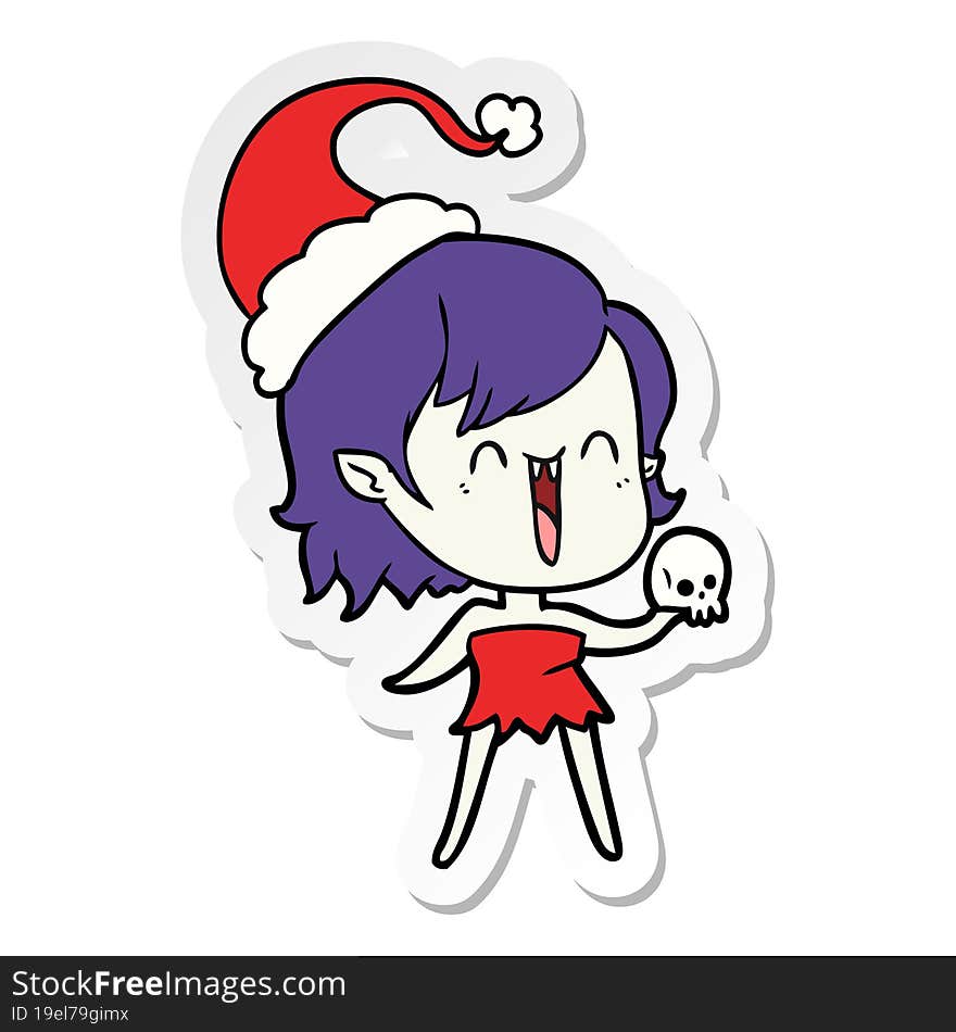 Cute Sticker Cartoon Of A Happy Vampire Girl Wearing Santa Hat