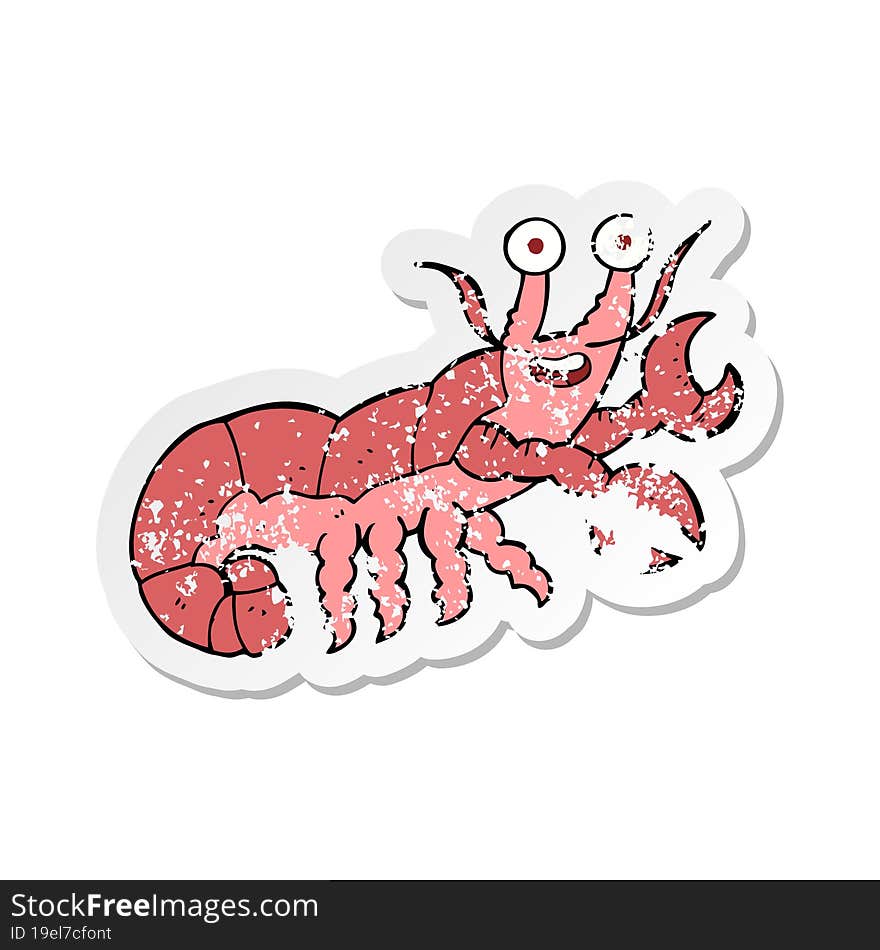 retro distressed sticker of a cartoon lobster