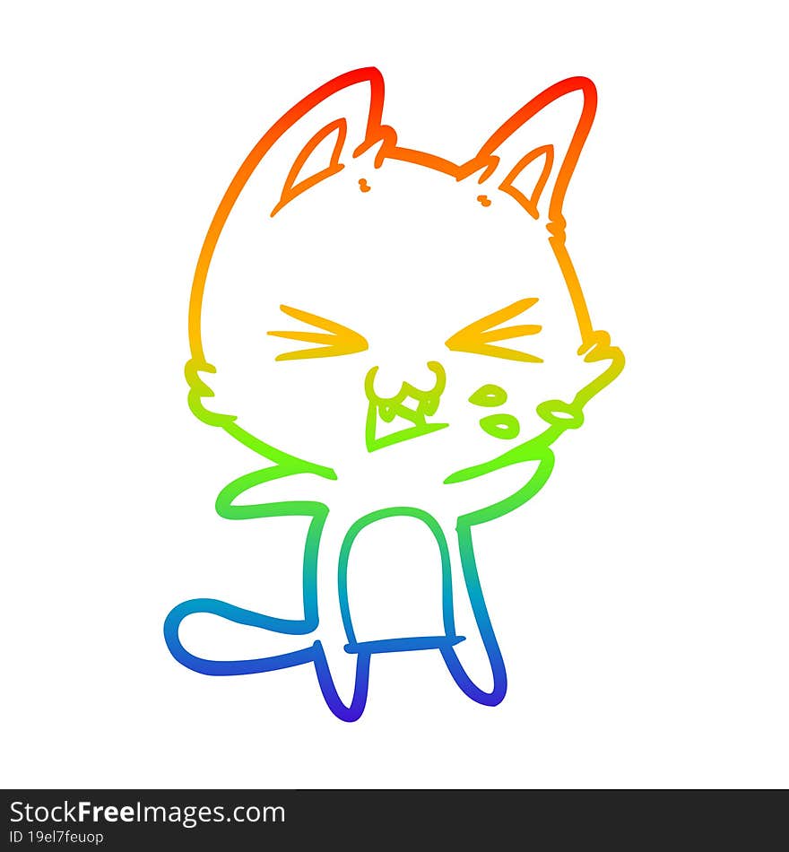 rainbow gradient line drawing cartoon cat hissing