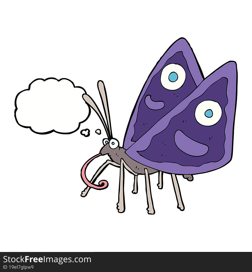 cartoon funny butterfly with thought bubble