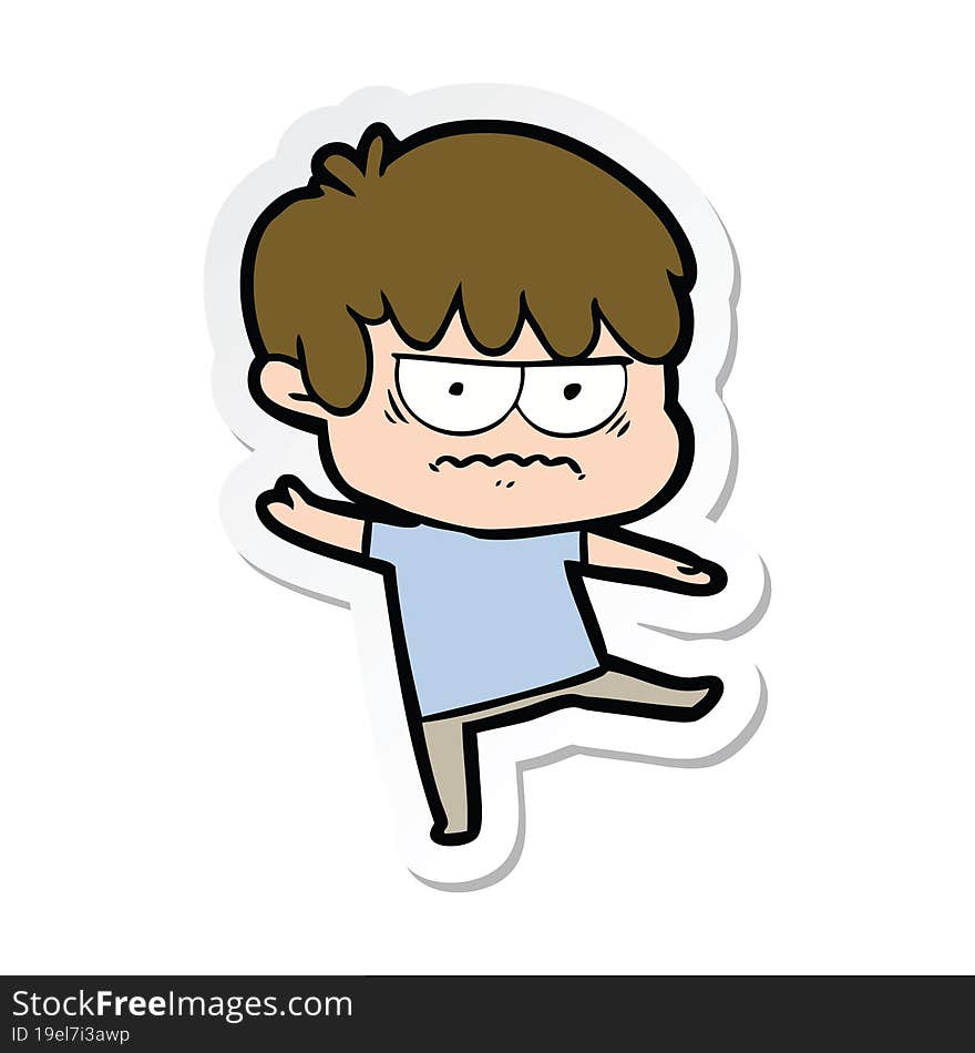 Sticker Of A Annoyed Cartoon Boy