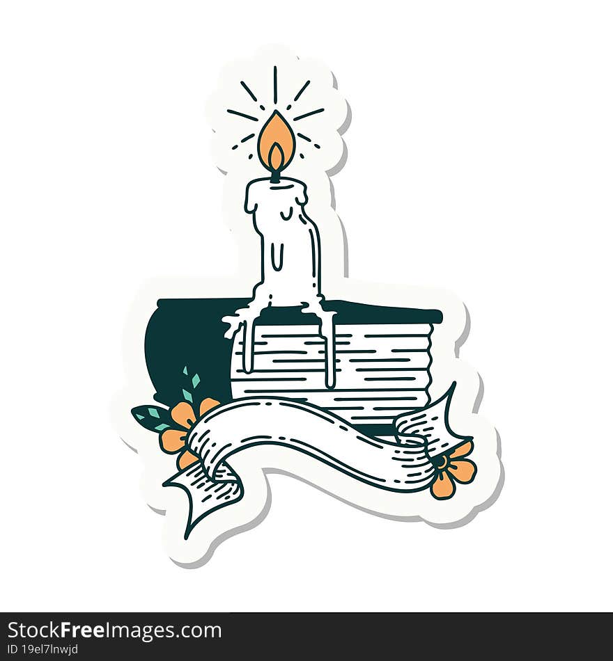 Sticker Of Tattoo Style Candle Melting On Book