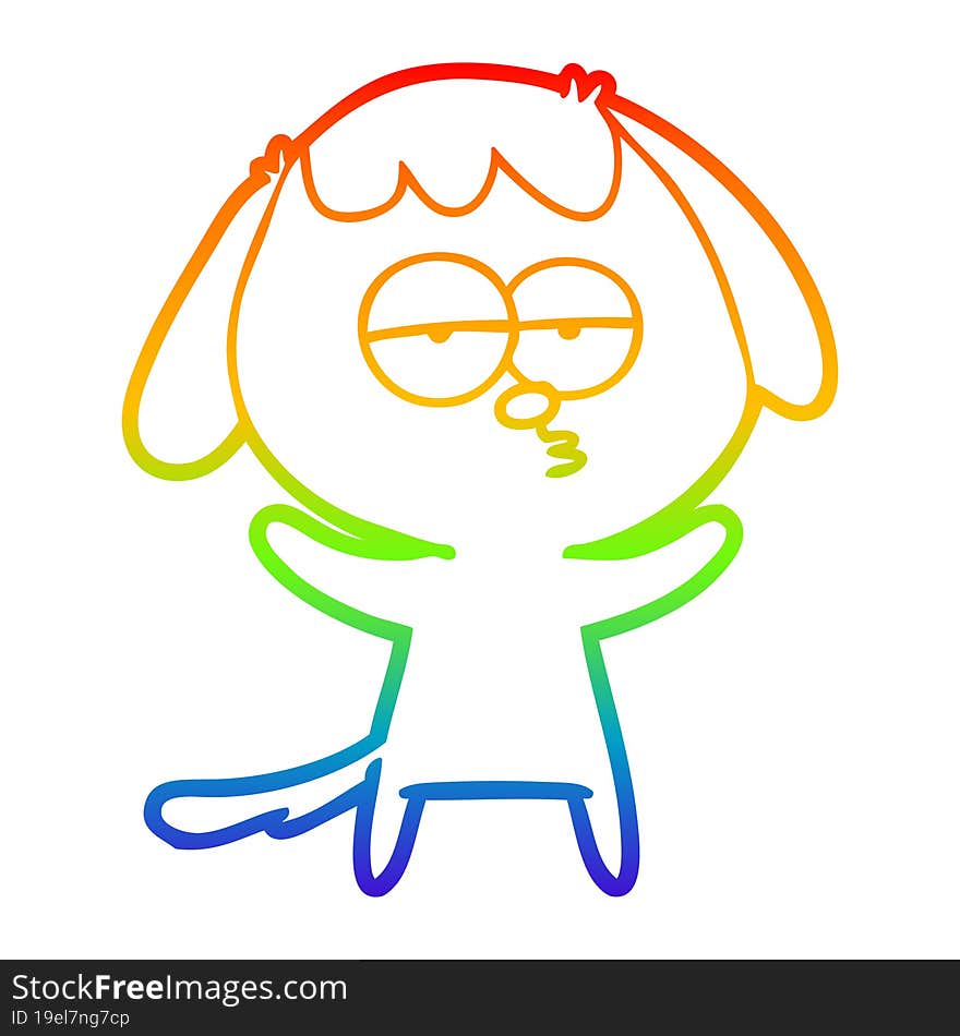 rainbow gradient line drawing of a cartoon bored dog