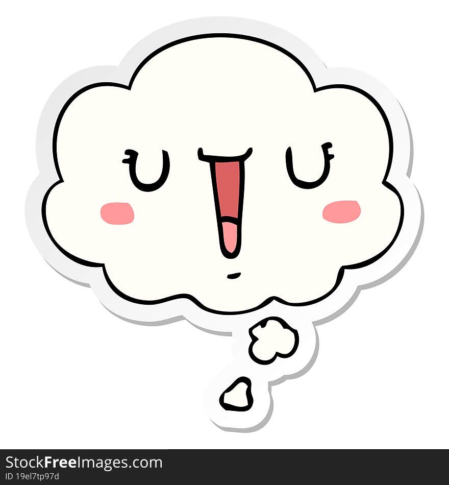 happy cartoon face with thought bubble as a printed sticker