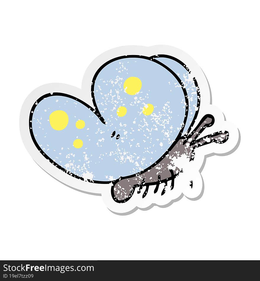 distressed sticker of a quirky hand drawn cartoon butterfly