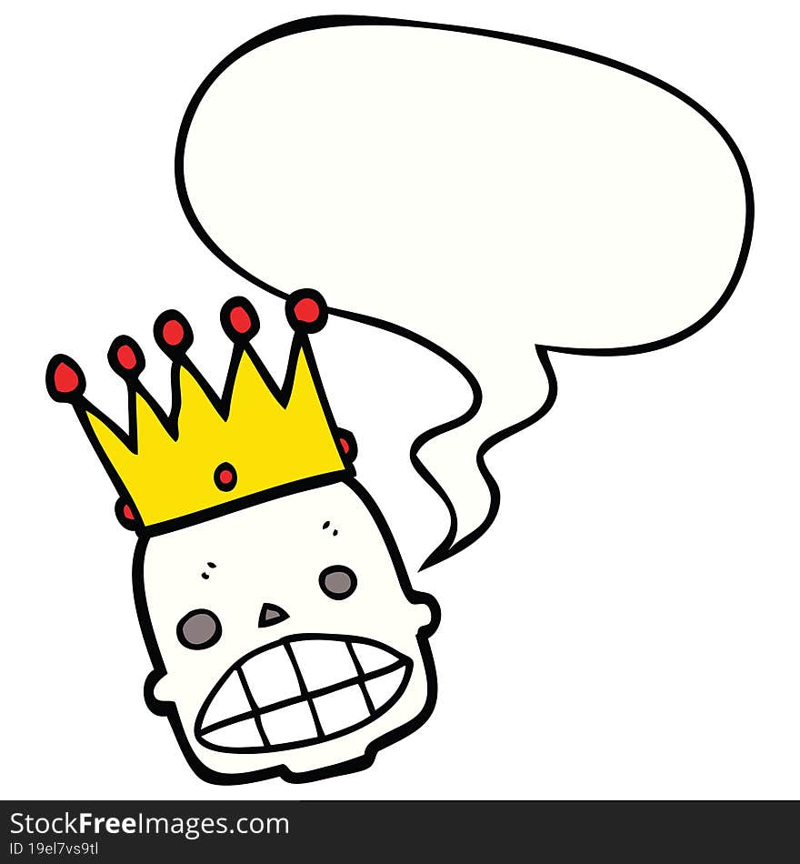 cartoon spooky skull face with crown with speech bubble. cartoon spooky skull face with crown with speech bubble