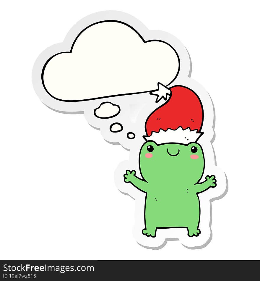 cute christmas frog and thought bubble as a printed sticker