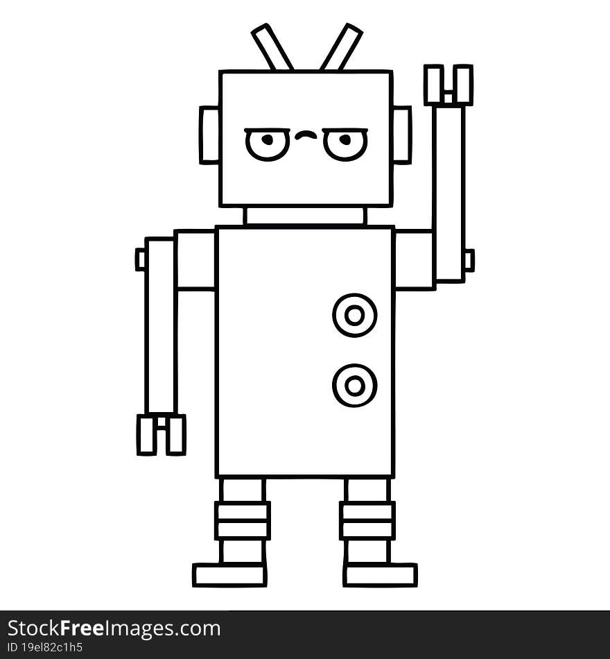 Line Drawing Cartoon Annoyed Robot