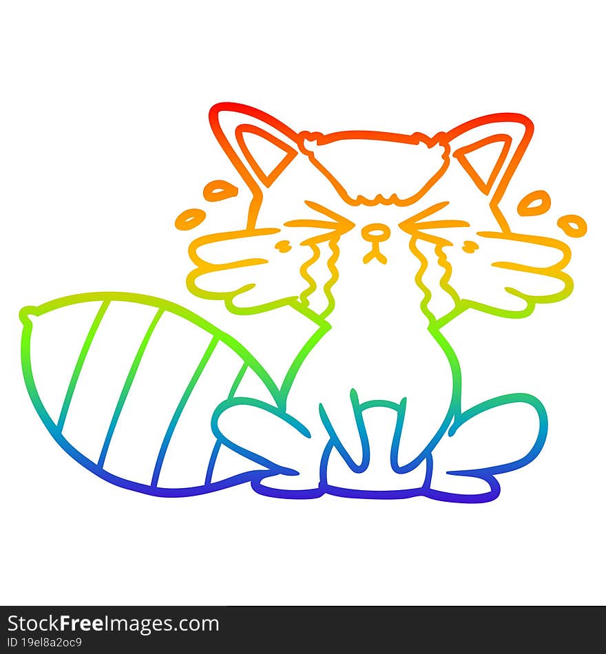 rainbow gradient line drawing cartoon raccoon crying