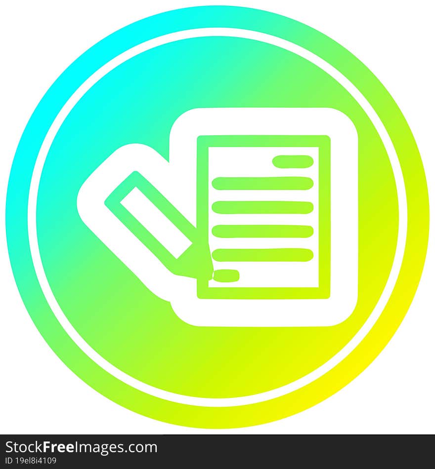 document and pencil circular in cold gradient spectrum