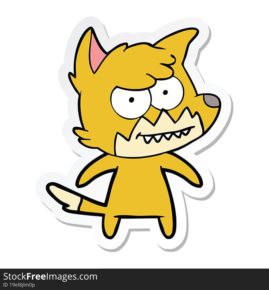 Sticker Of A Cartoon Grinning Fox