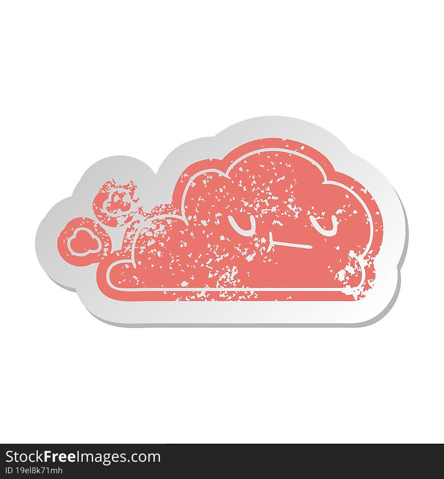 distressed old sticker of kawaii happy cloud