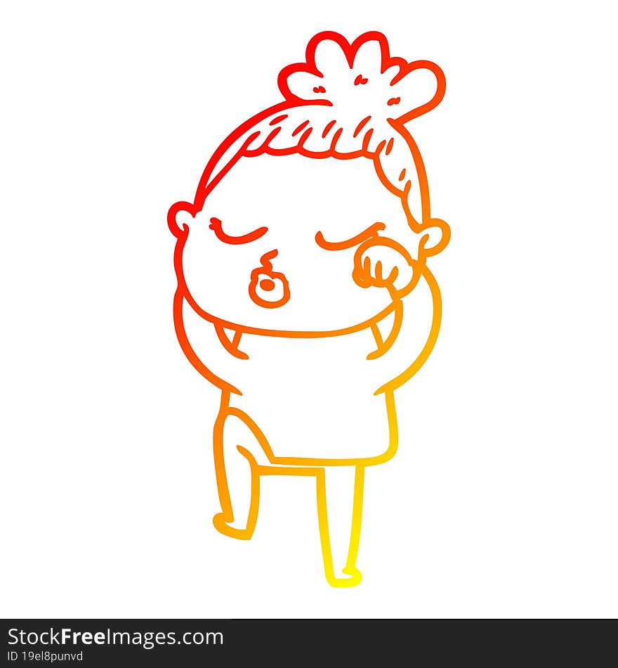 Warm Gradient Line Drawing Cartoon Calm Woman