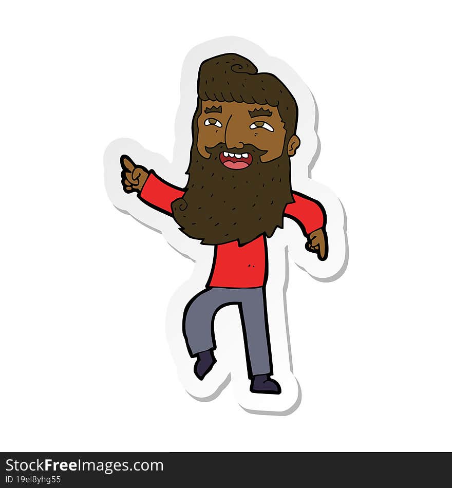 sticker of a cartoon man with beard laughing and pointing