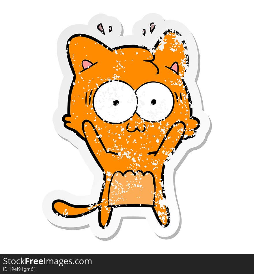 distressed sticker of a cartoon surprised cat