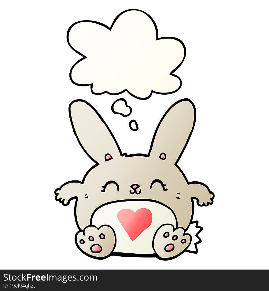 cute cartoon rabbit with love heart with thought bubble in smooth gradient style