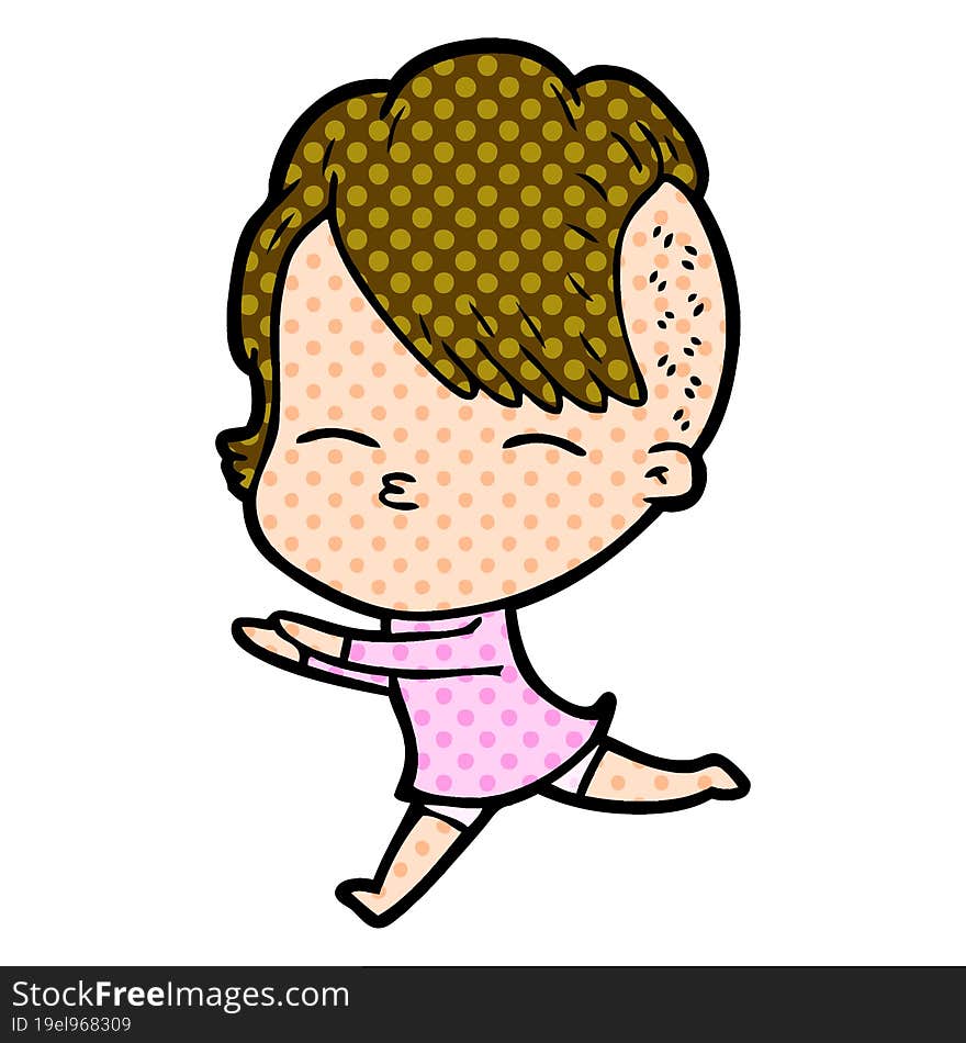 cartoon squinting girl running. cartoon squinting girl running