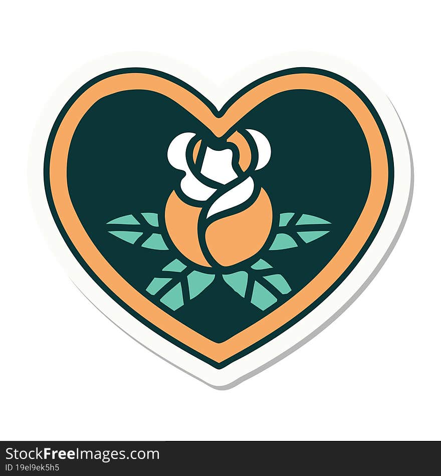 sticker of tattoo in traditional style of a heart and flowers. sticker of tattoo in traditional style of a heart and flowers