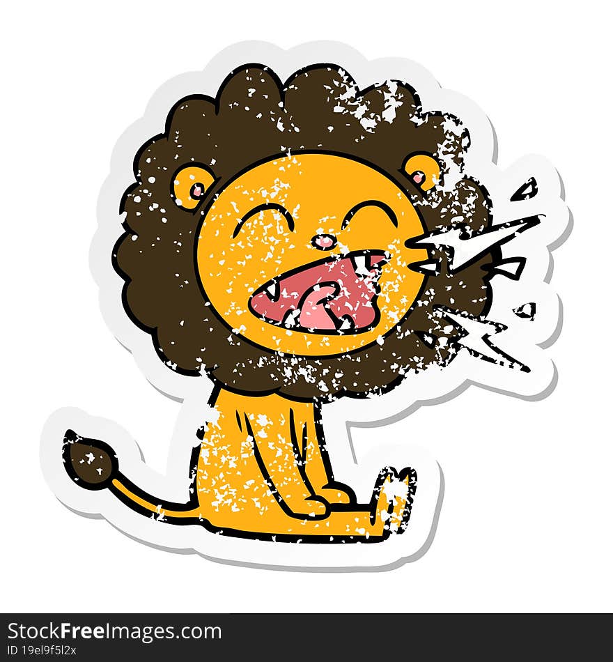 distressed sticker of a cartoon roaring lion