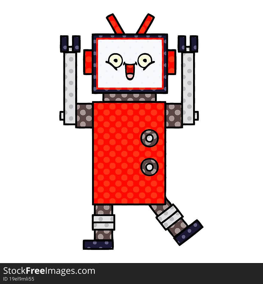 comic book style cartoon of a happy robot