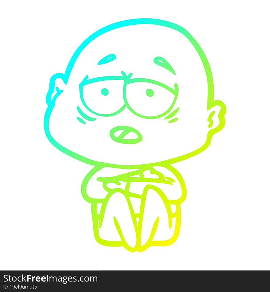 cold gradient line drawing cartoon tired bald man