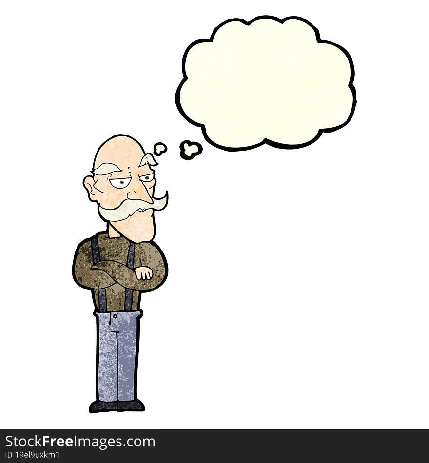 Cartoon Bored Old Man With Thought Bubble