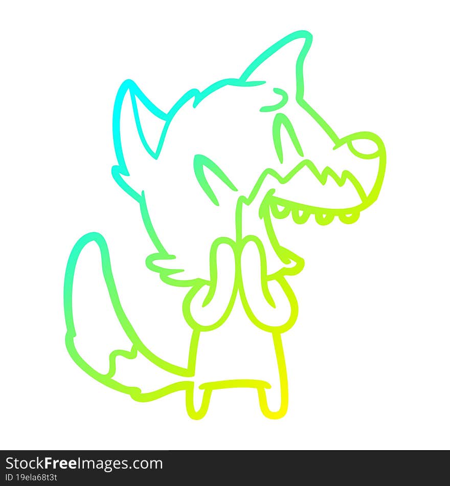 cold gradient line drawing laughing fox cartoon