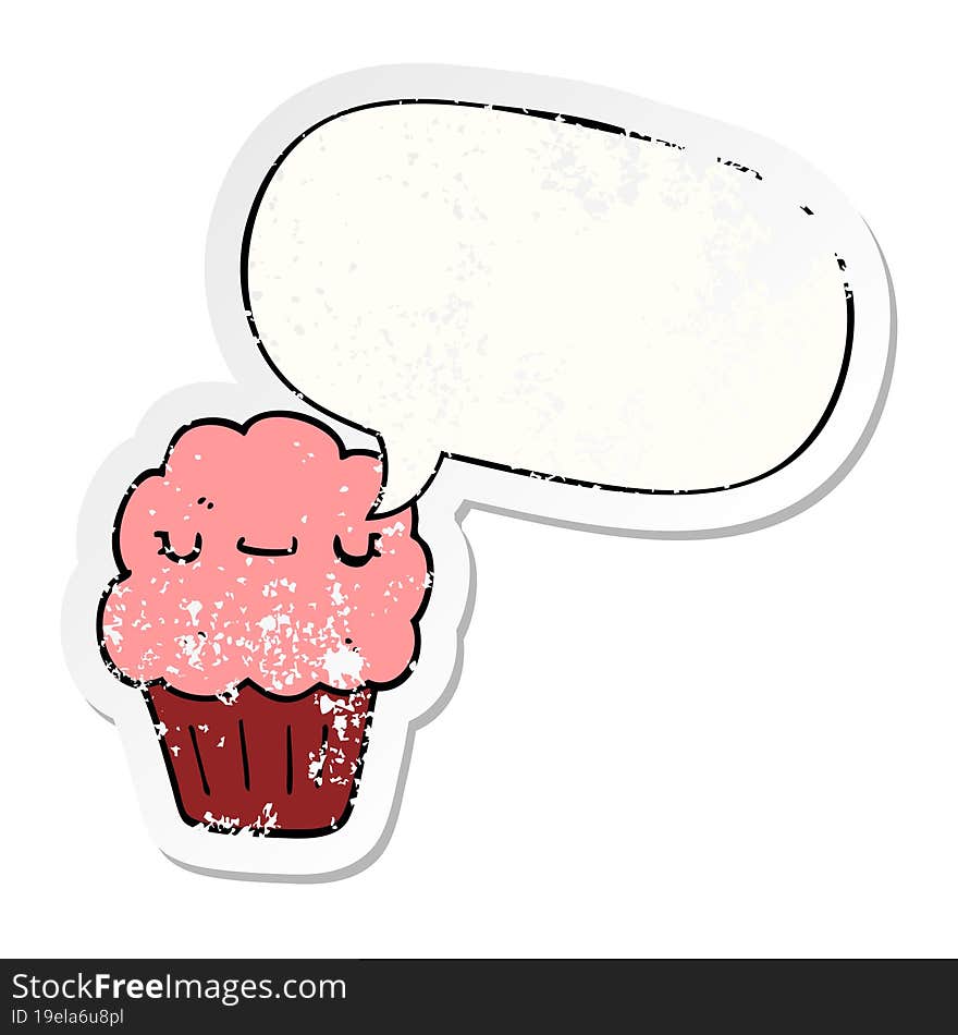 cartoon muffin and speech bubble distressed sticker