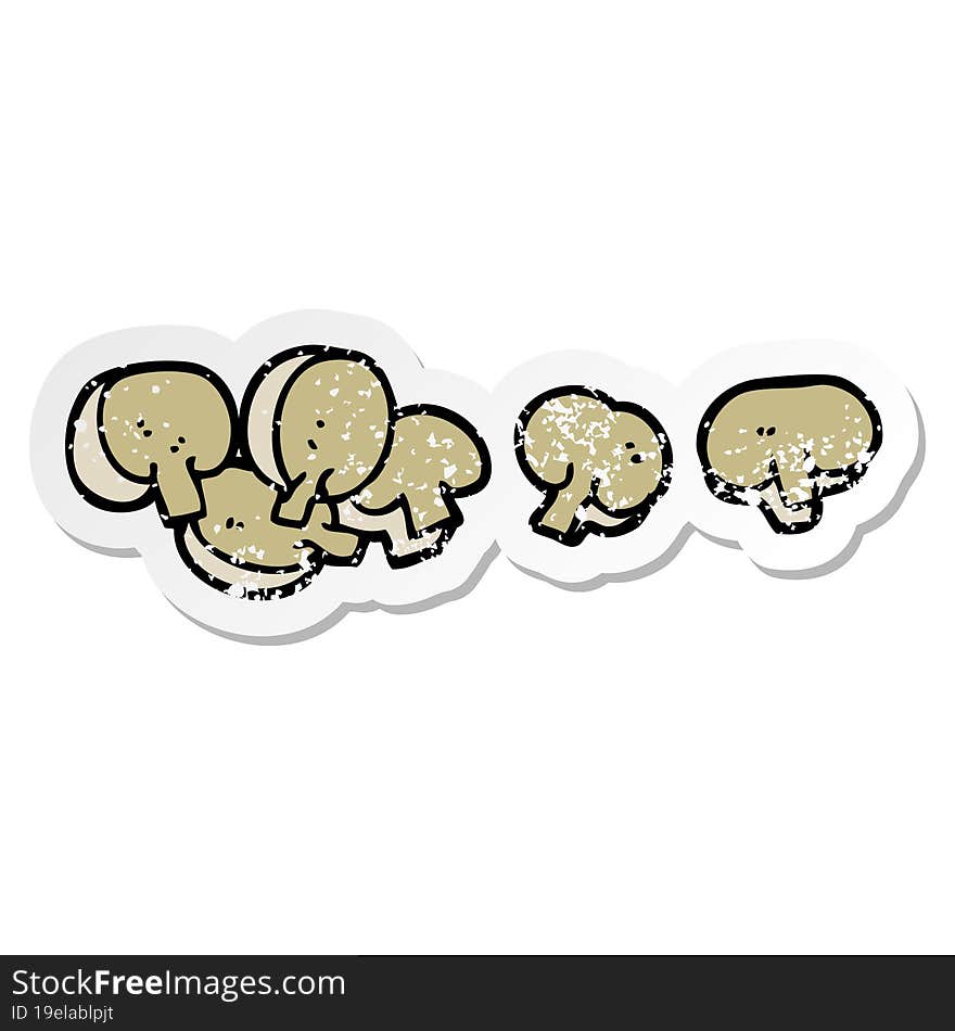 distressed sticker of a cartoon chopped mushrooms