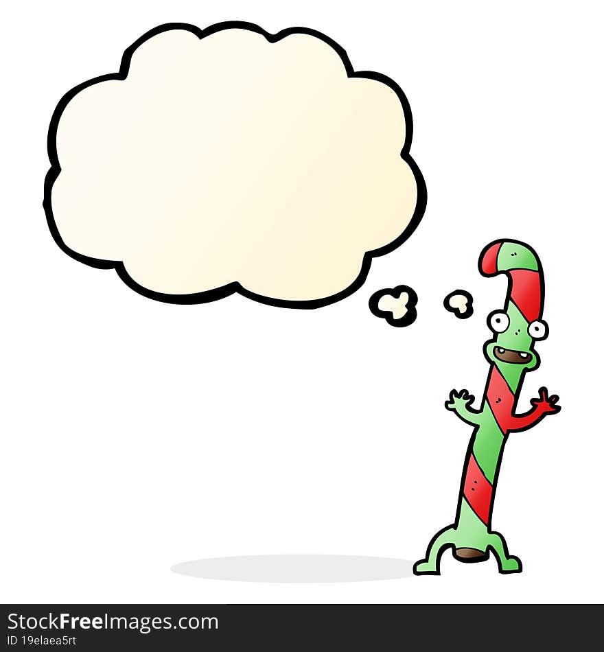 Cartoon Dancing Christmas Candy Cane With Thought Bubble