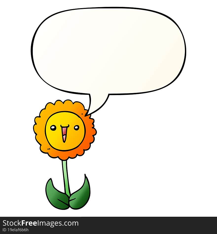 cartoon flower and speech bubble in smooth gradient style